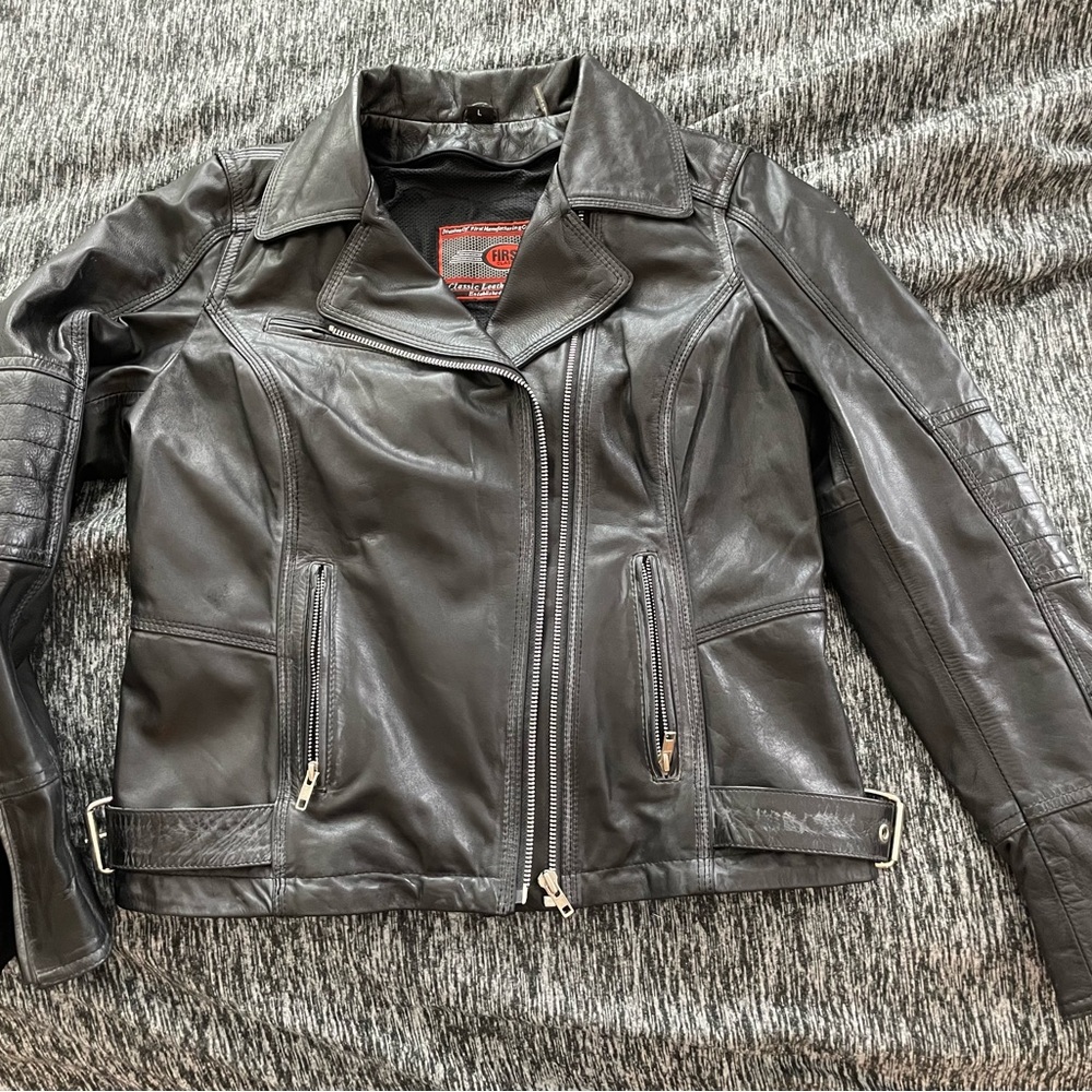 Women’s Leather motorcycle jacket-First Brand